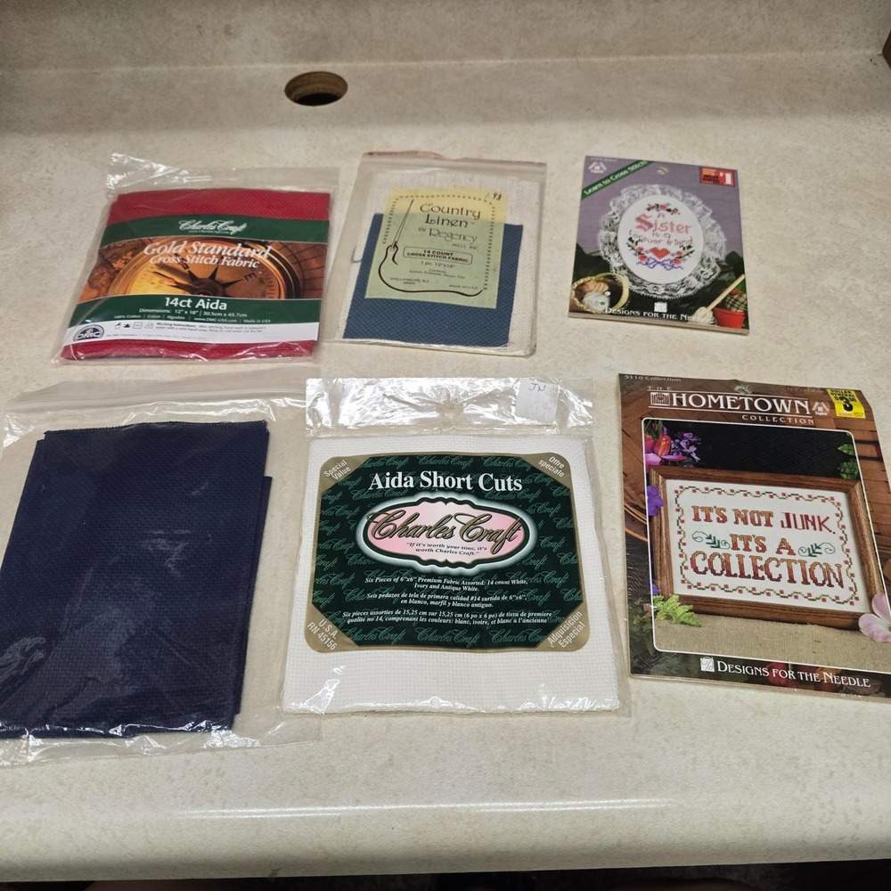 Charles Craft Aida Fabric Bundle 14 Count Cross Stitch Cloth Patterns Lot